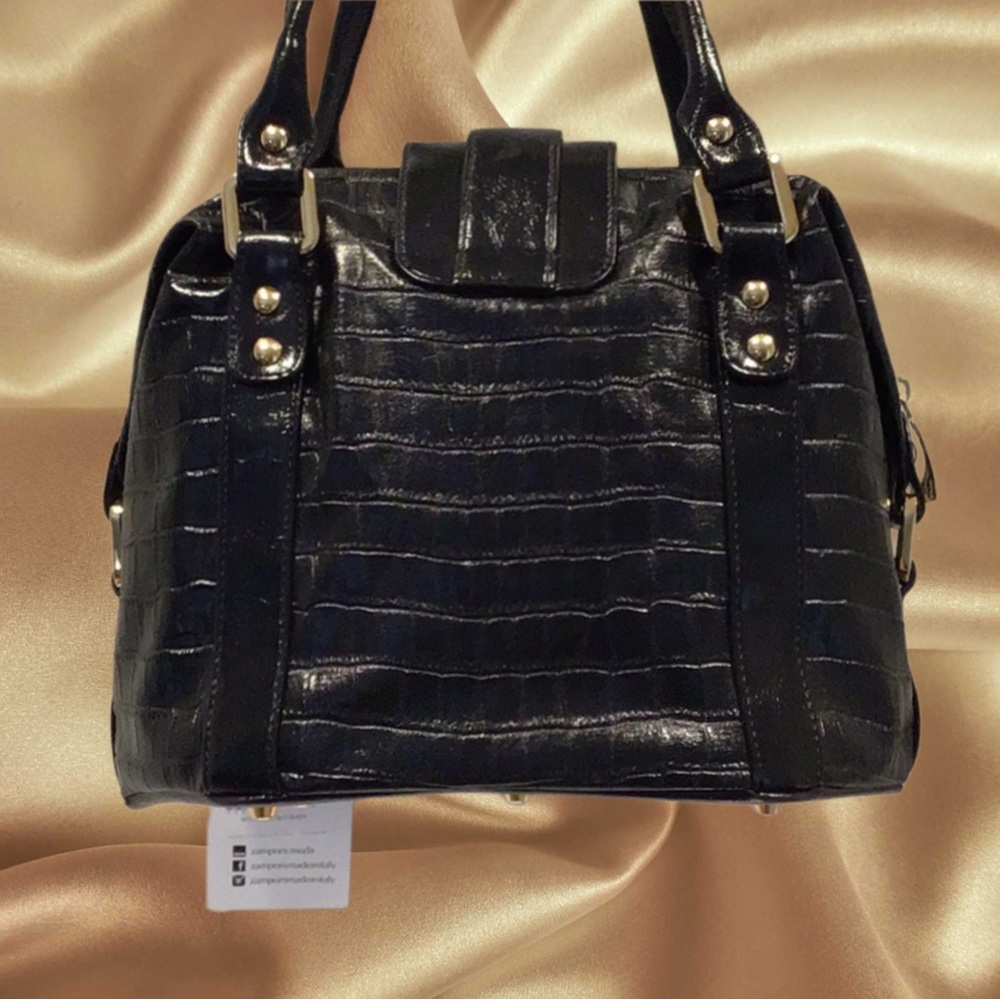 NEW ZAMPONI Moda Bucket Bag Secchiello Made in Italy, Black Croc Pattern - Picture 3 of 14